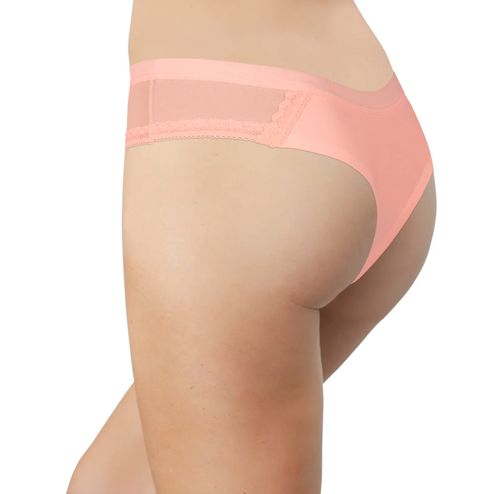 Pink Laser Cut Thong With Mesh and Lace - Image 4