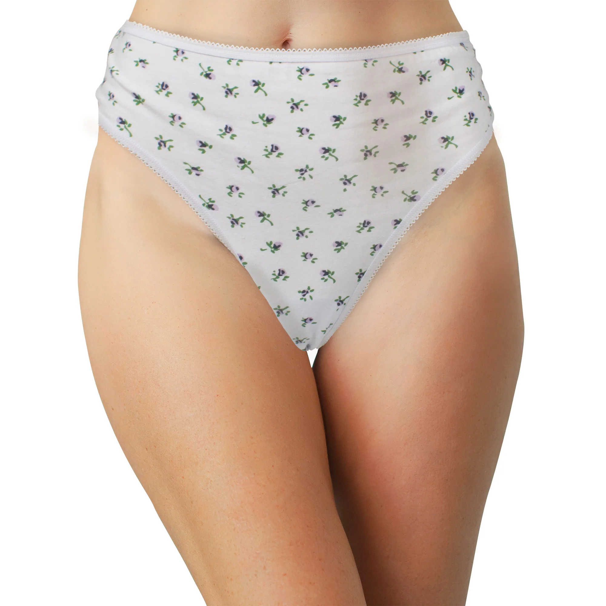 Printed Cotton High Waist Bikini with Picot Trim - Image 10