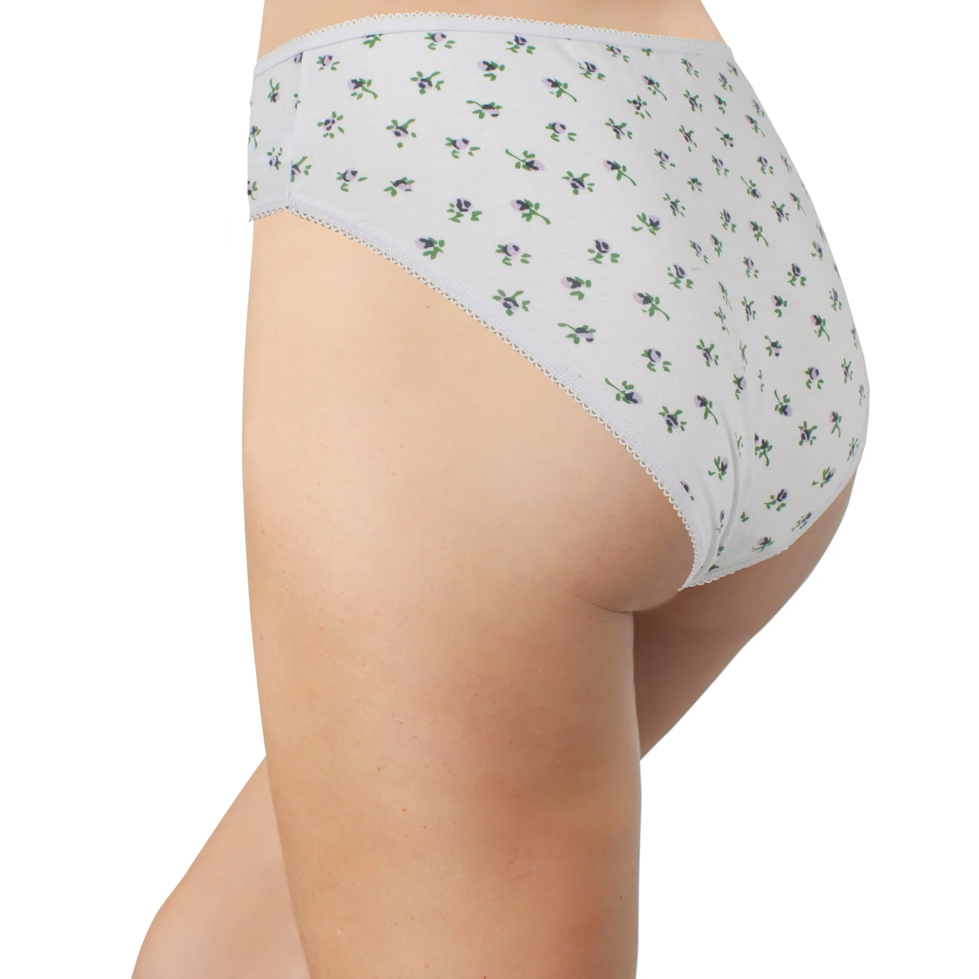 Printed Cotton High Waist Bikini with Picot Trim - Image 11