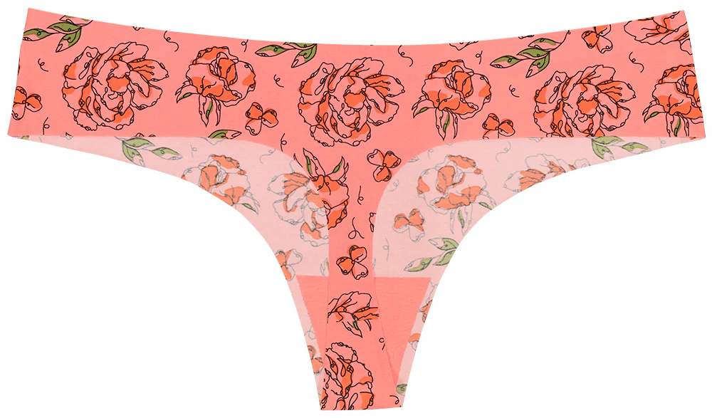 Pink Sketch Floral No Show Laser Cut Thong - Image 5