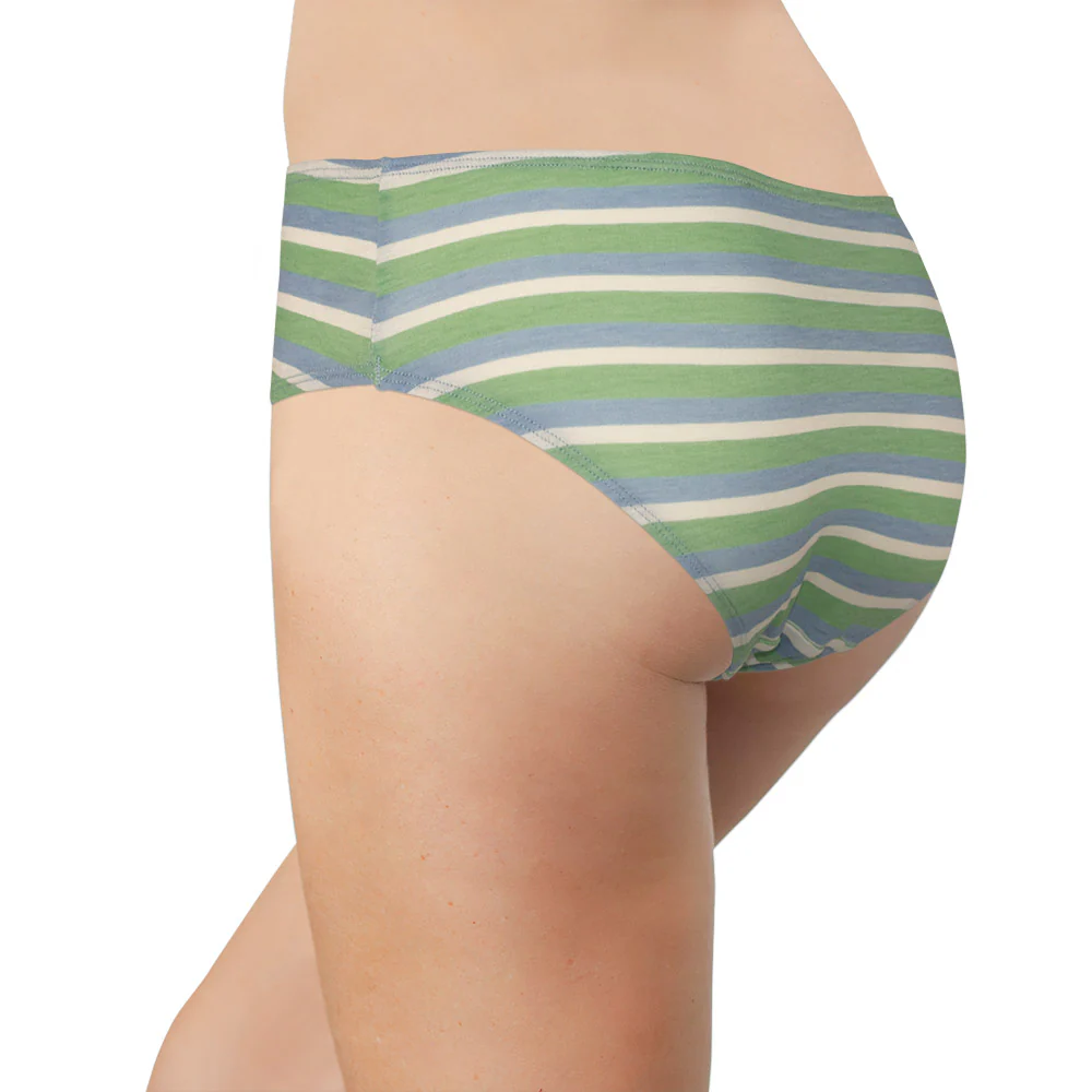 Blue and Green Striped Modal Bikini with Ruching - Image 4