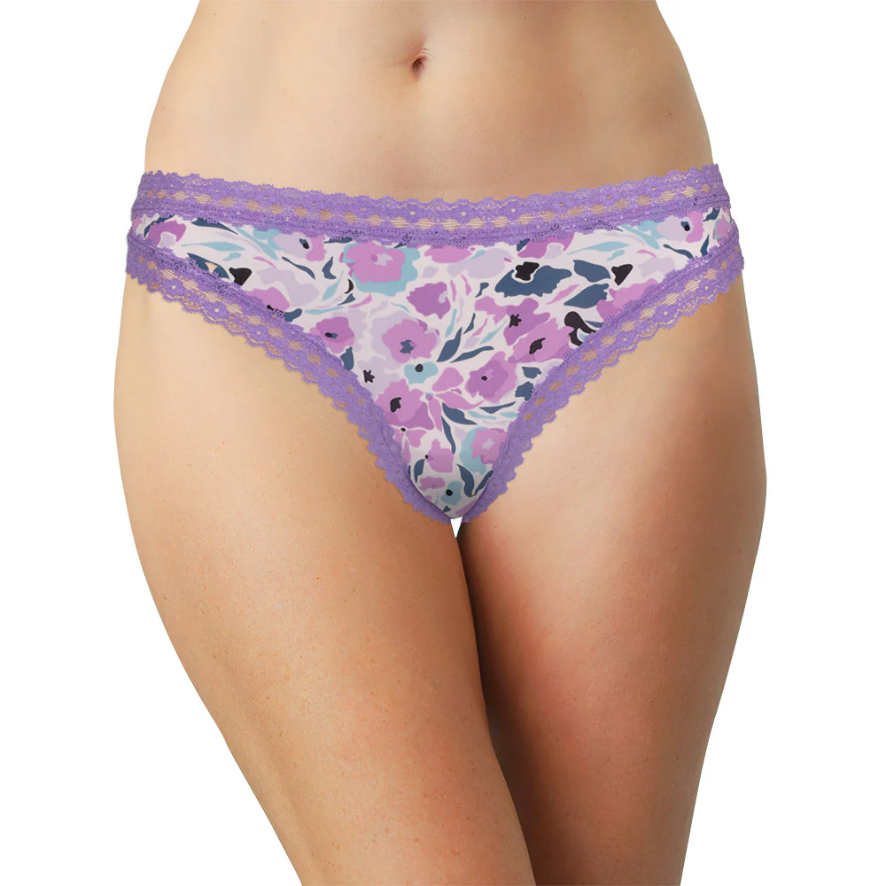 Purple Microfiber Thong with Lace Trim - Image 3