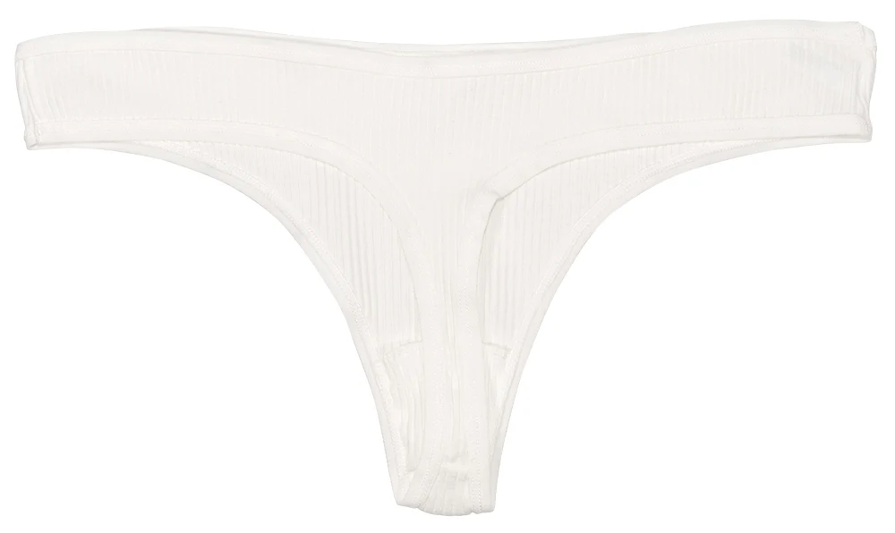 Cotton Blend Rib Thong in White - Image 4