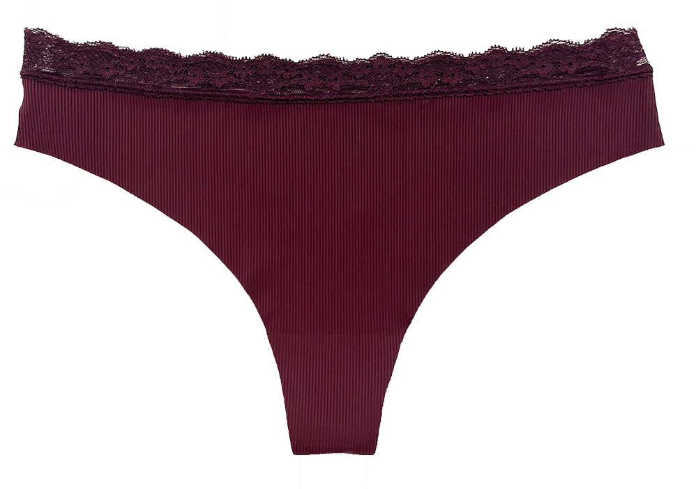 Laser Cut Rib Thong with Lace Waist, XS-2X - Image 3