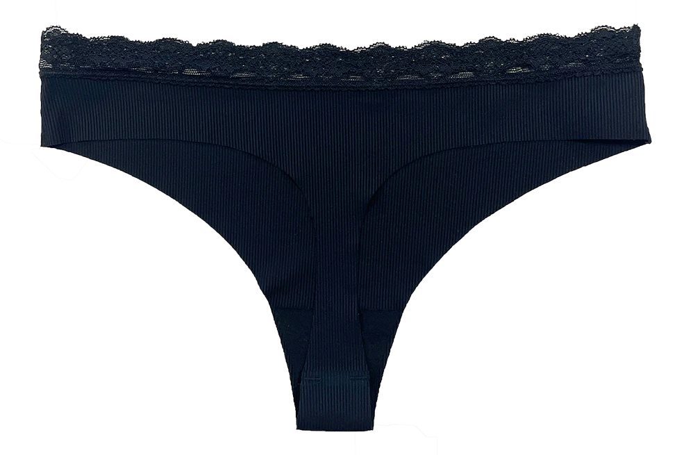 Laser Cut Rib Thong with Lace Waist, XS-2X - Image 4