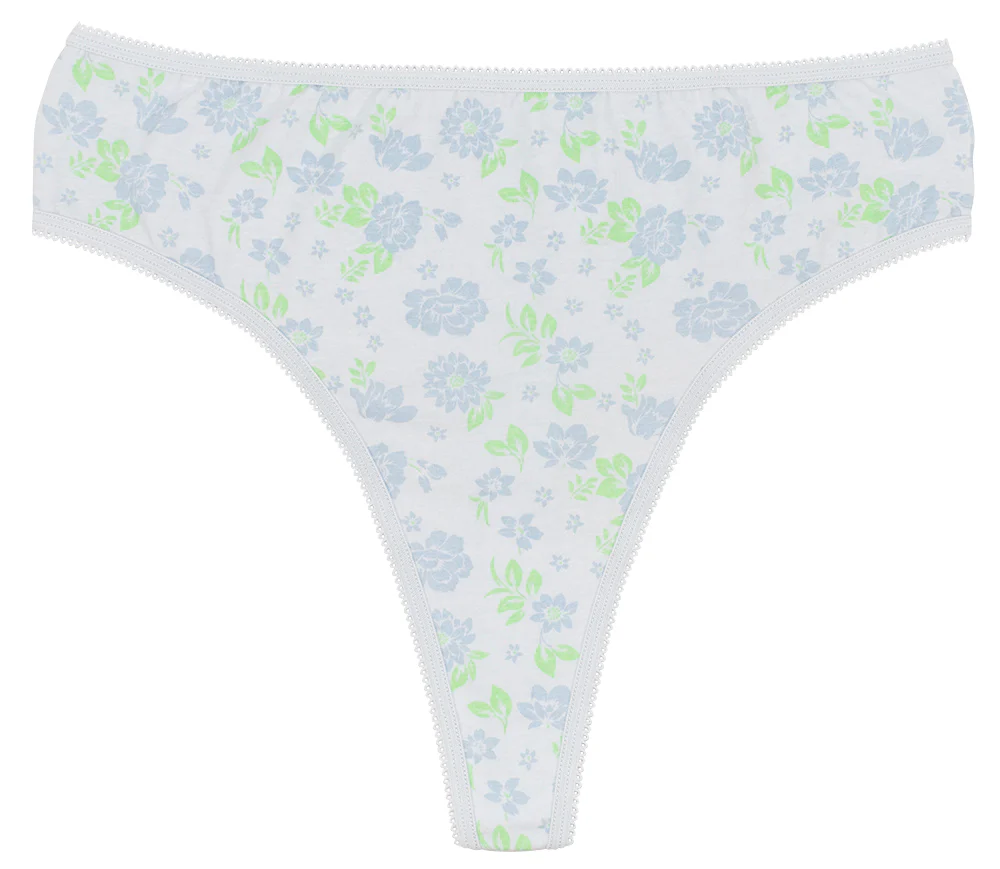 Printed Cotton High Waist Thong with Picot Trim - Image 10