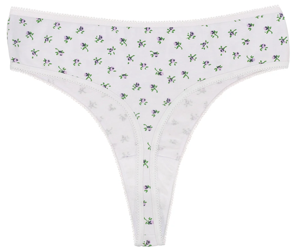 Printed Cotton High Waist Thong with Picot Trim - Image 11