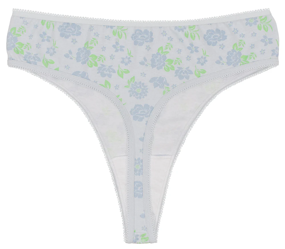 Printed Cotton High Waist Thong with Picot Trim - Image 12