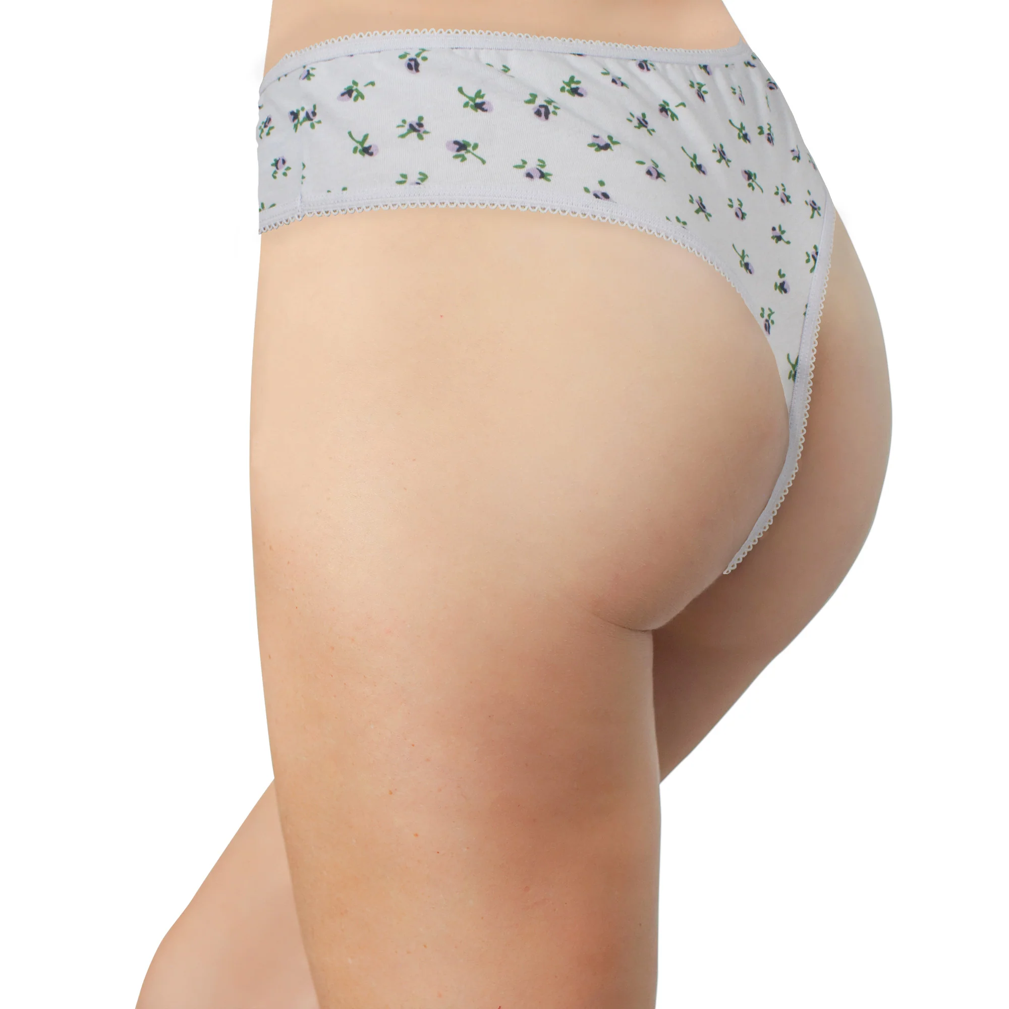 Printed Cotton High Waist Thong with Picot Trim - Image 8